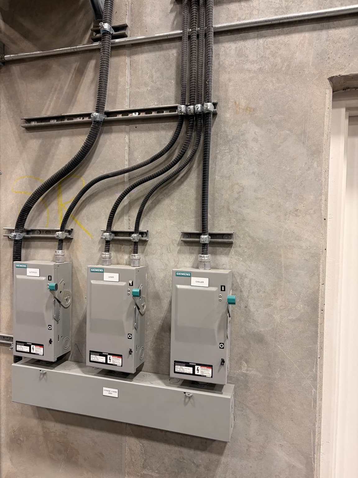 Siemens commercial disconnects installed for electrical distribution work.